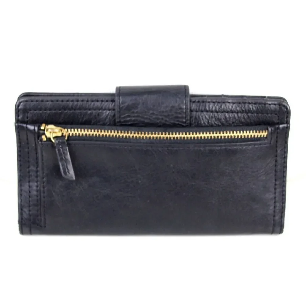 FOSSIL BLACK GENUINE LEATHER ID CARD COIN HOLDER BILL BIFOLD WALLET PURSE